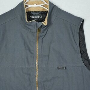 Wolverine Mens Canvas Vest Granite Gray Quilted Sherpa Collar XL NWT
